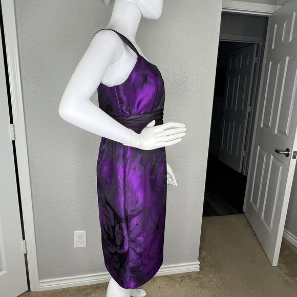 Theia Size 8 Purple Abstract Floral Brocade Pencil Sheath Dress And Shrug Jacket - Picture 9 of 10